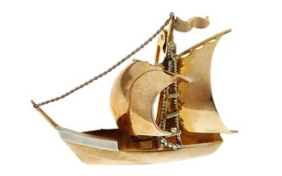 Brosche Schiff 8,40 585/- Gelbgold und Wei&szlig;gold. Brosche Schiff 8,40 585/- Gelbgold und 