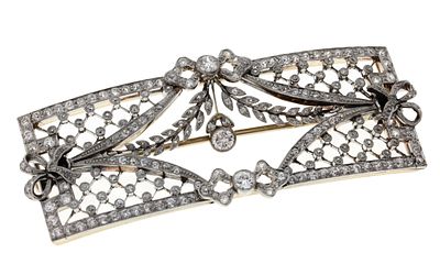 Brosche 28,10g 585/-Gelbgold mit 211 Diamanten in Platin gefasst zus. ca. 2,45 ct., H/vs-si, mit 