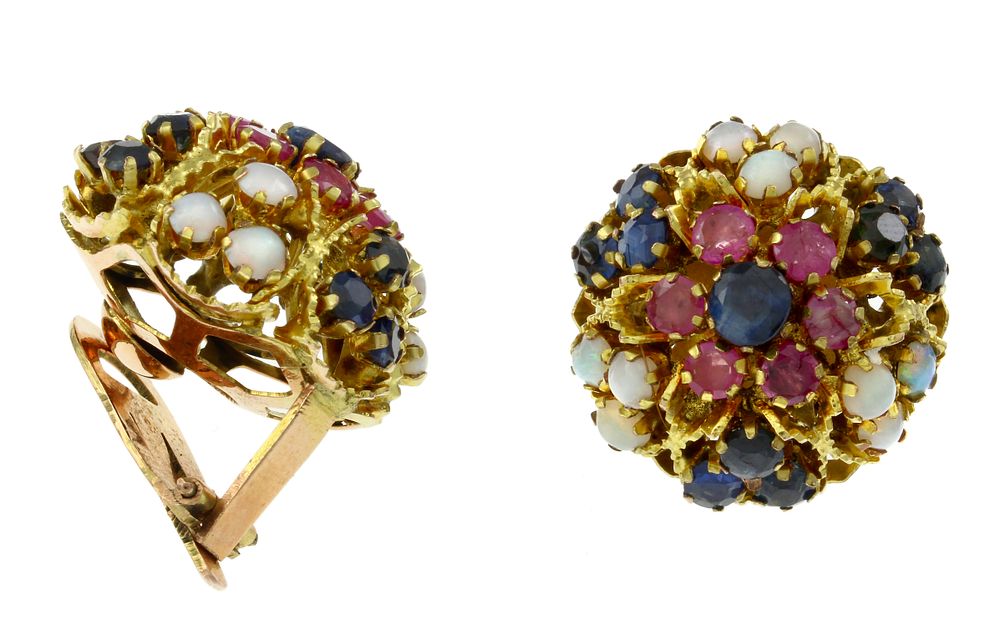 Ohrschmuck 17,99g 750/- Gelbgold und Roségold mit Saphiren, Rubinen und Opalen. Ohrschmuck 17 
