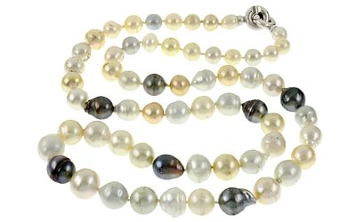 Perlcollier 175,76g mit Schliesse 750/- Wei&szlig;gold mit S&uuml;dsee Zuchtperlen und Tahiti-Zuchtperlen, L