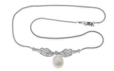 Collier 14,85g 750/- Wei&szlig;gold mit 46 Diamanten ca. 1,00 ct. F-H/vs1-si1 und 1 S&uuml;&szlig;wasserzuchtperle