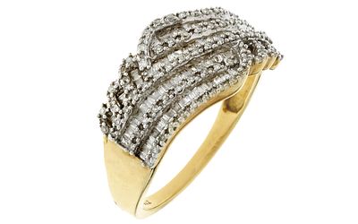 Ring 4,60g 375/- Gelbgold mit ca. 132 Diamanten zus. ca. 1,32 ct. G/vs-si, Ringgr&ouml;&szlig;e ca. 60. Ring 