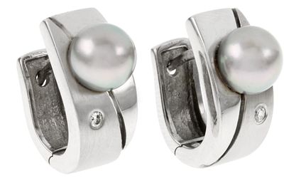 Ohrringe 6,93g 585/- Wei&szlig;gold mit 2 Diamanten zus. ca. 0,06 ct. G/vs1 und Tahiti-Zuchtperlen. Ohr 