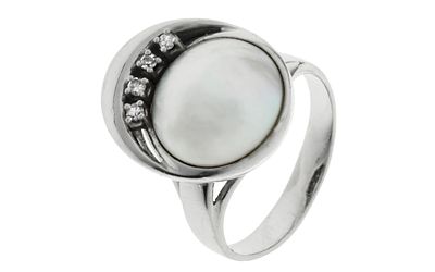Ring 5,93g 585/- Wei&szlig;gold mit 4 Diamanten zus. ca. 0,08 ct. H/si-pi und Mabe Perle, Ringgr&ouml;&szlig;e ca. 52