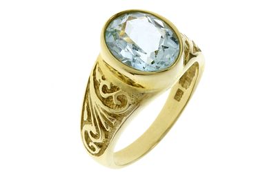 Ring 6,75g 585/- Gelbgold mit Aquamarin, Ringgr&ouml;&szlig;e ca. 56. Ring 6,75g 585/- Gelbgold mit 