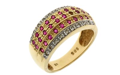 Ring 5,08g 585/- Gelbgold mit 20 Diamanten zus. ca. 0,10 ct. LB/vs-si und Rubinen, Ringgr&ouml;&szlig;e ca. 54
