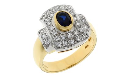 Ring 9,10g 750/- Gelbgold und Wei&szlig;gold mit Saphir und Zirkonia, Ringgr&ouml;&szlig;e ca. 56. Ring 9,10g 