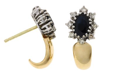 Ohrstecker 3,59g 585/- Gelbgold und Weißgold mit 16 Diamanten zus. ca. 0,16 ct. und Saphiren, Bri