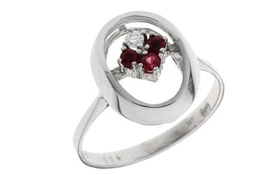 Ring 2,60g 585/- Weißgold mit Diamant ca. 0,08 ct. und Rubinen, Ringgröße ca. 55. Ring 2,60g
