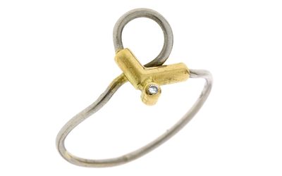 Ring 1,38g 750/- Gelbgold und 950/- Platin mit Diamant ca. 0,01 ct., Ringgröße ca. 50. Ring 1