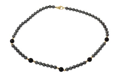 Steinkette mit Silberverschlüssen 42,12g 925/- Silber vergoldet, Länge ca. 44,50 cm. Steinkette