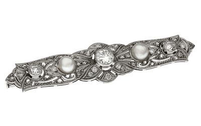Anstecknadel 6,43g 585/- Weißgold und 950/- Platin mit Diamant ca. 0,50 ct., 2 Diamanten zus. ca.