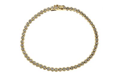 Tennisarmband 7,77g 585/- Gelbgold und Weißgold mit 57 Diamanten zus. ca. 1,14 ct., Länge ca. 19,