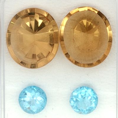2 Berylle 20.78 ct. und 2 Topase 5.13 ct. Set fuer Ohrschmuck