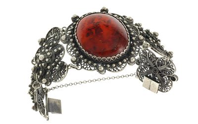 Armband 63,28g 835/- und 925/- Silber mit Bernstein