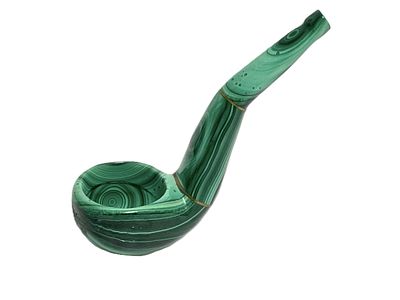 Farbstein Pfeife Malachit ca. 77,63 g Ma&szlig;e Kopf ca. 3,30x2,40x4,60 cm Ma&szlig;e Mundst&uuml;ck/Holm ca. 7 