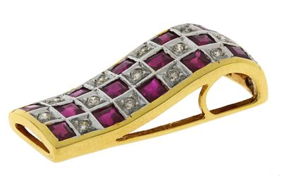 Anh&auml;nger 2,25g 750/- Gelbgold und Wei&szlig;gold mit 16 Diamanten zus. ca. 0,16 ct. und Rubinen. Anh&au 