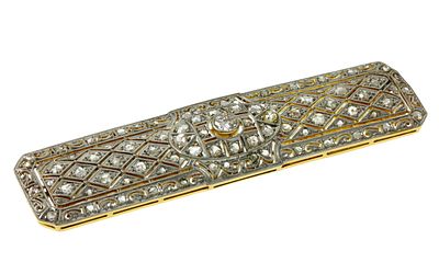 Brosche 12,74g 750/- Gelbgold und Wei&szlig;gold mit 78 Diamanten zus. ca. 1,20 ct. mit Rosenschliff. B 
