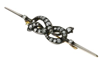 Brosche 3,93g 585/- Gelbgold und 835/- Silber mit 27 Diamanten zus. ca. 0,95 ct.