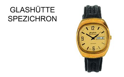 Glash&uuml;tte Spezichron Automatik Edelstahl vergoldet, Lederband und Schliesse sind nicht original, 
