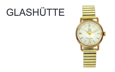 Glash&uuml;tte Automatik Edelstahl vergoldet, Lederband und Schliesse sind nicht original , ohne Box u