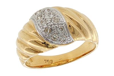 Ring 5,83g 750/- Gelbgold und Wei&szlig;gold mit 10 Diamanten zus. ca. 0,10 ct. G/si-pi, Ringgr&ouml;&szlig;e ca. 
