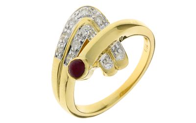 Ring 4,38g 750/- Goldgelb und Wei&szlig;gold mit 10 Diamanten zus. ca. 0,10 ct. G/si-pi und Rubin, Ring