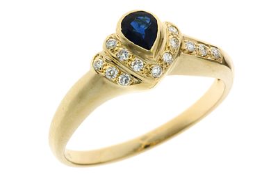 Ring 2,52g 585/- Gelbgold mit 13 Diamanten zus. ca. 0,13 ct. F/vs und Saphir, Ringgr&ouml;&szlig;e ca. 56. R 