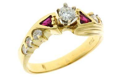 Ring 3,74g 750/- Gelbgold und Wei&szlig;gold mit Diamant ca. 0,15 ct. F/vs und 6 Diamanten zus. ca. 0,0