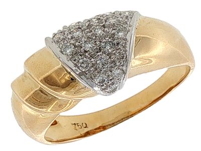 Ring 4,75g 750/- Gelbgold und Wei&szlig;gold mit 20 Diamanten zus. ca. 0,20 ct. G/vs, Ringgr&ouml;&szlig;e ca. 60. 
