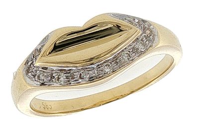 Ring 2,98g 585/- Gelbgold mit 10 Diamanten zus. ca. 0,10 ct. H/vs, Ringgr&ouml;&szlig;e ca. 53. Ring 2,98g 