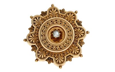 Brosche 6,59g 585/- Gelbgold mit Zuchtperle