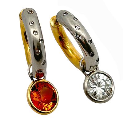 Creolen 7,25g 750/- Gelbgold und 950/- Platin mit CVD-Diamanten ca. 0,08 ct, Diamant ca. 0,50 ct.