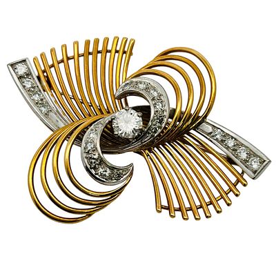 Brosche 17,20g 750/- Wei&szlig;gold und Gelbgold mit 21 Diamanten zus. ca. 1,70 ct. Brosche 17,20g 