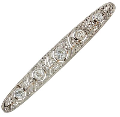 Brosche 6,96g 450/- Palladium und 400/- Silber mit 35 Diamanten zus. ca. 1,30 ct.