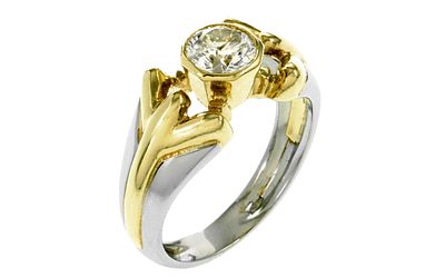 Ring 6,42g 750/- Gelbgold und Wei&szlig;gold mit Diamant ca. 0,75ct. J/p2, Ringgr&ouml;&szlig;e ca. 53,5. Ring 6 