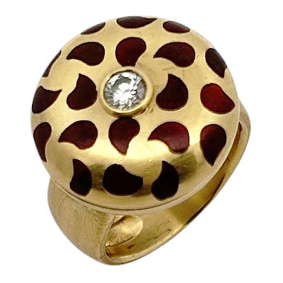 Ring 17,22g 750/- Gelbgold mit Diamant ca. 0,20 ct. und Emaille, Ringgr&ouml;&szlig;e ca. 53. Ring 17,22g 