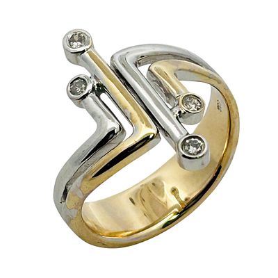 Ring 10,60g 585/- Gelbgold und Wei&szlig;gold mit 4 Diamanten zus. ca. 0,08 ct., Ringgr&ouml;&szlig;e ca. 63. Ring 