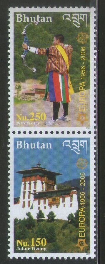 Bhutan 2006 Europa Dzong & Archery Sc 1421-22 High FV 2v Vertical Pair MNH