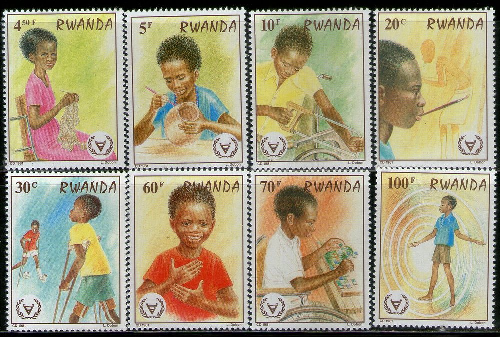 Rwanda 1981 Intl. Year of the Disabled Person Painting Football Sc1059-66 MNH