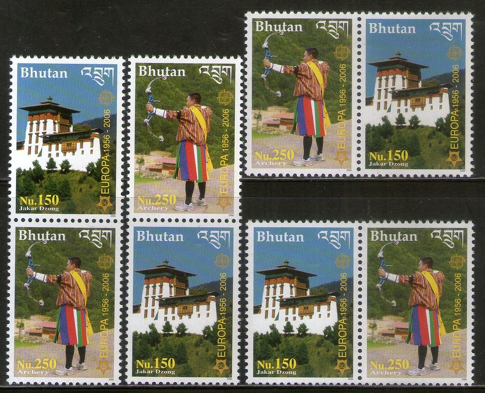Bhutan 2006 Europa Dzong & Archery Sc 1421-22 High FV 2v 4 diff Pair MNH