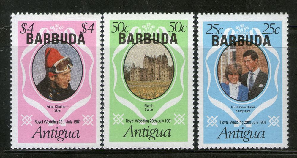 Antigua 1981 O/P Barbuda Princess Diana & Charles Royal Wedding Sc 497-99 MNH