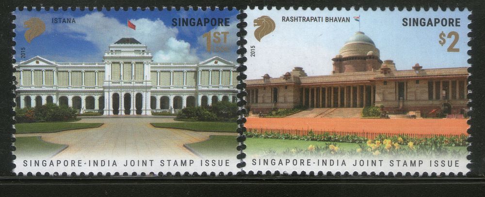Singapore 2015 President Houses Joints Issue with India Architecture 2v MNH