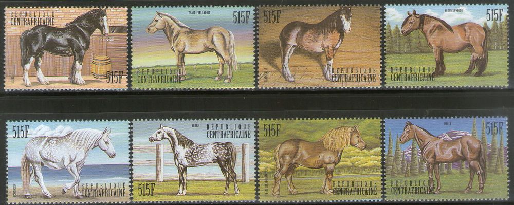 Central African Rep. 1999 Breeds of Horses Animal Sc 1286a-h 8v MNH