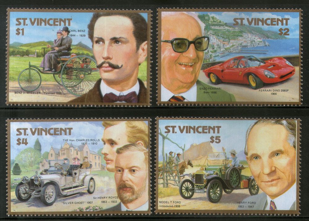 St. Vincent 1987 Automobile Centenary Car Sc 1044-47 MNH