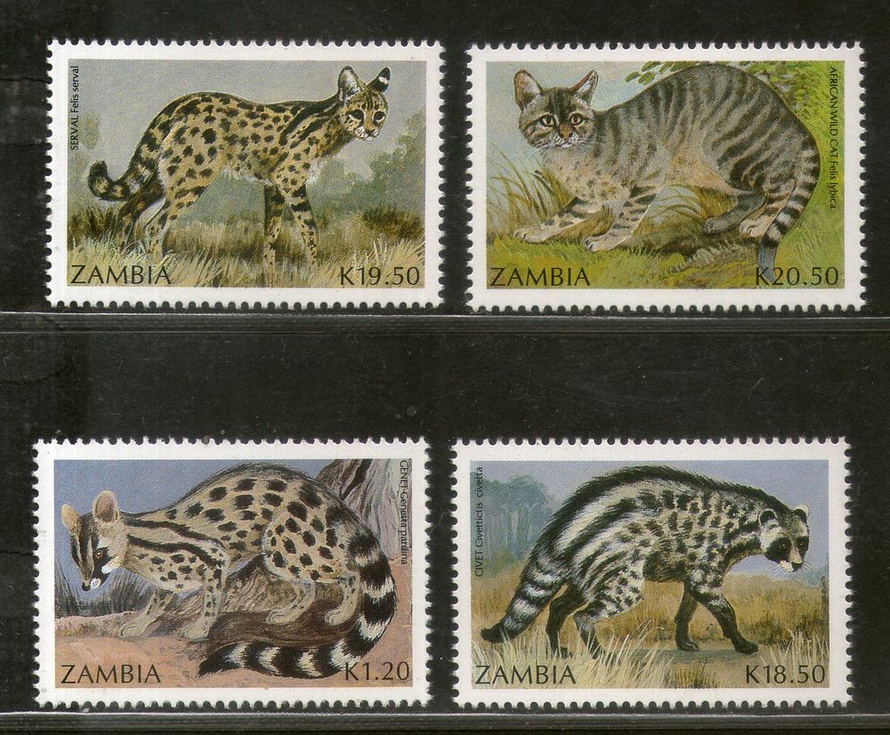 Zambia 1990 Small Carnivorous Cats Wildlife Animal Fauna Sc 519-22 MNH