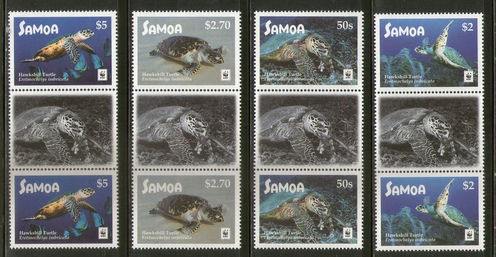 Samoa 2016 WWF Green Turtle Marine Life Animal 4v Gutter Pair MNH