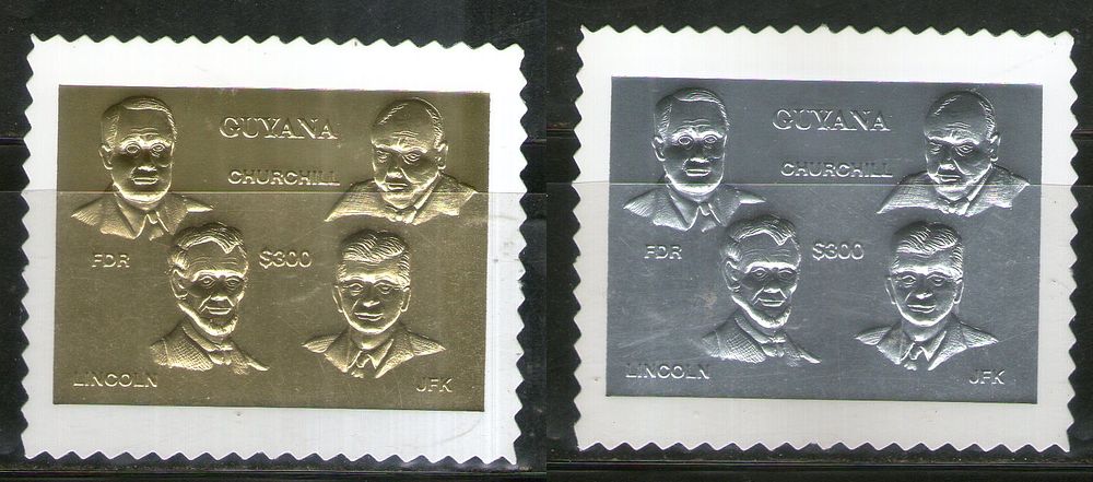 Guyana 1994 Lincoln Churchill Kennedy Gold & Silver Foil Set of 2 Stamps MNH
