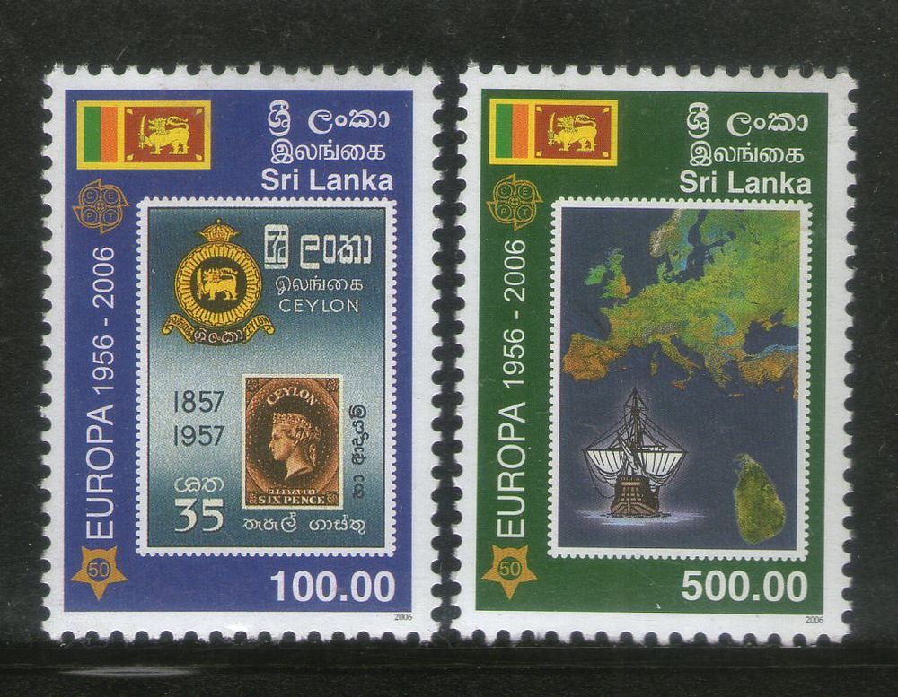 Sri Lanka 2006 Europa Stamp on Stamp Flag Map Ship High FV Sc 1539-40 MNH