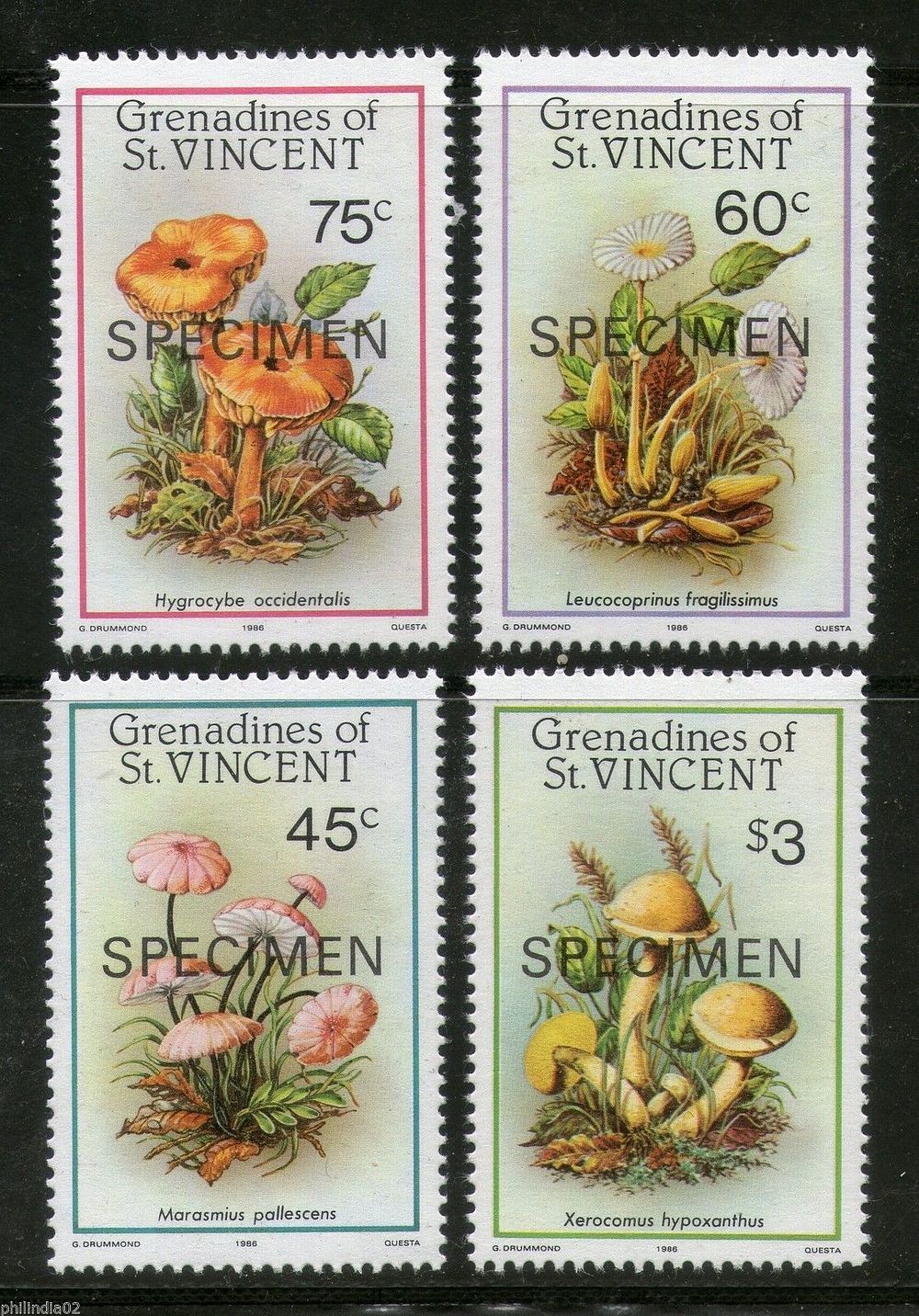 St. Vincent Grenadines 1986 Mushroom Fungi Plant SPECIMEN Sc 533-36 MNH